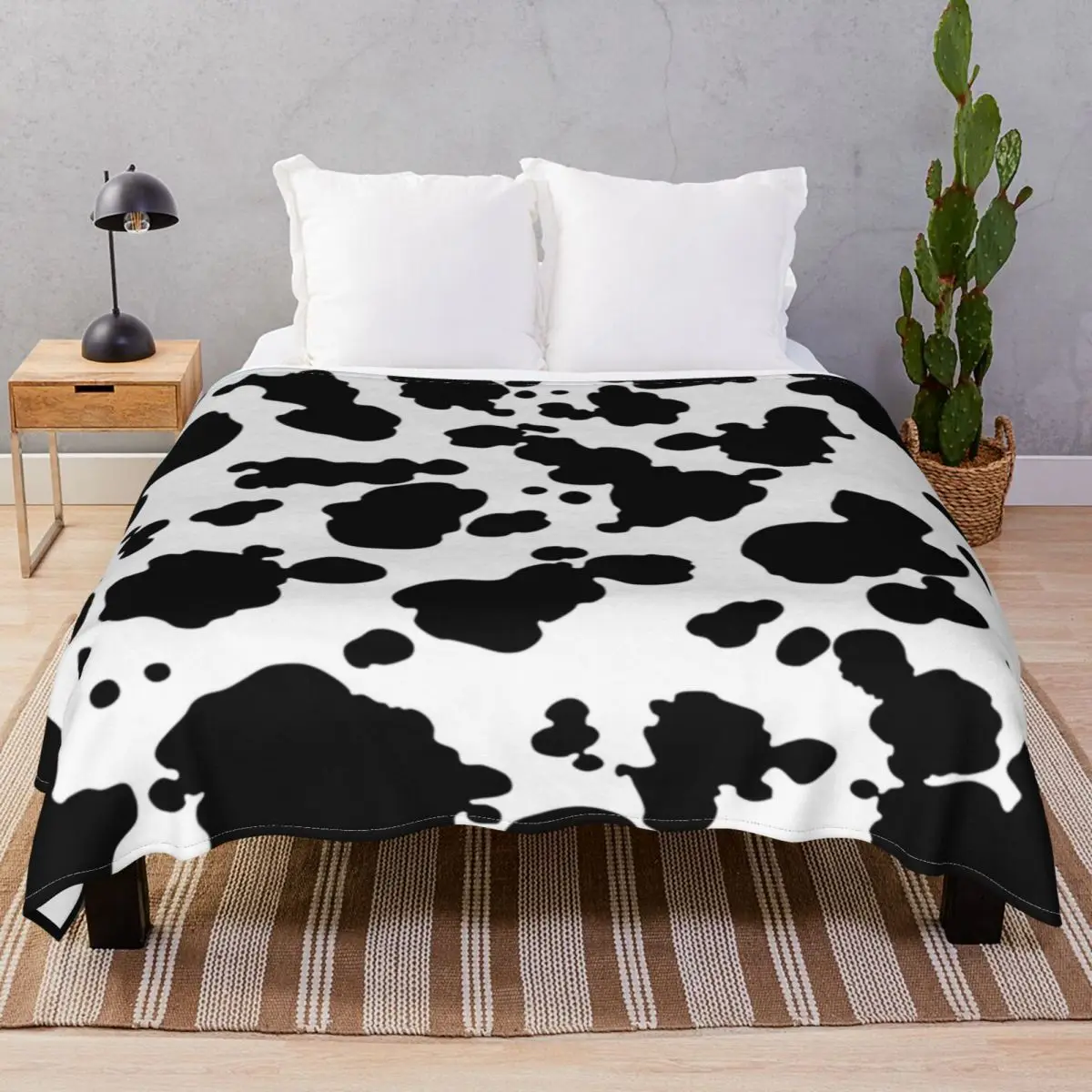 Cow Print Blankets Fleece Decoration Comfortable Unisex Throw Blanket for Bed Home Couch Camp Office