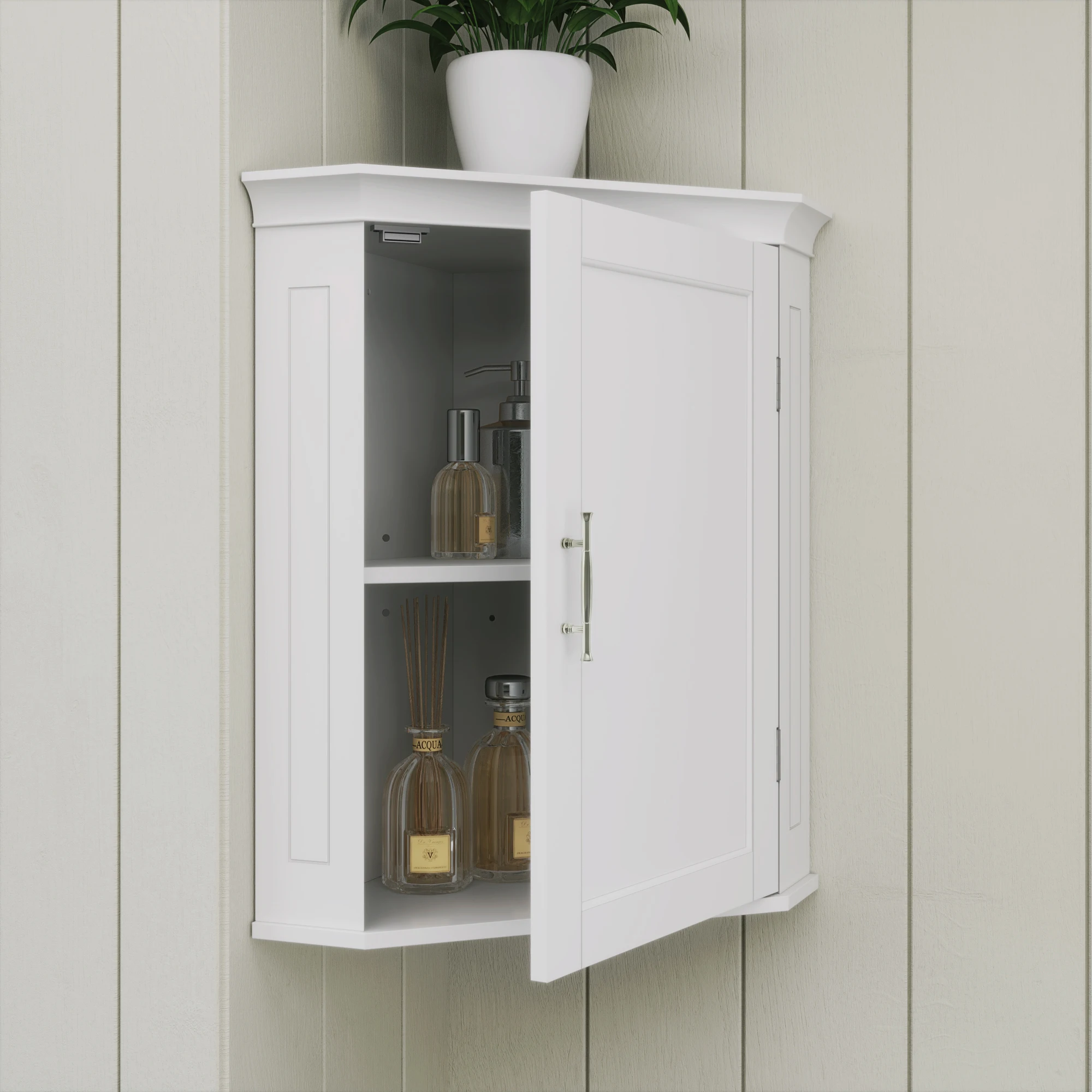 

2-Shelf Corner Wall Storage Cabinet, White