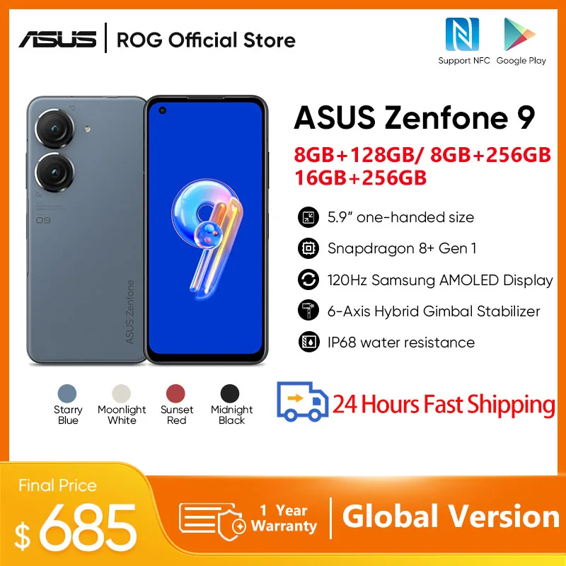 2022 ASUS Zenfone 9 5G Smartphone Snapdragon 8+ Gen 1 5.9'' 120Hz AMOLED Screen 4300mAh 30W Fast Charging mobile phones NFC