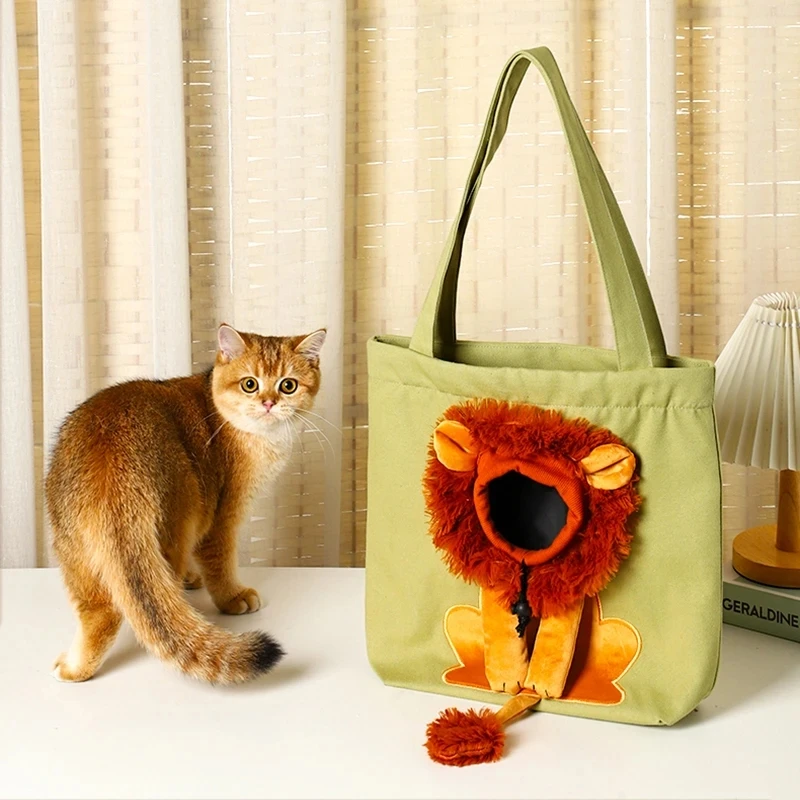 

Pet Canvas Bag Lion-shaped Shoulder Bag Can Be Exposed Cats and Dogs Tote Bag Small Pet Carrier Bag Fashionable Breathable