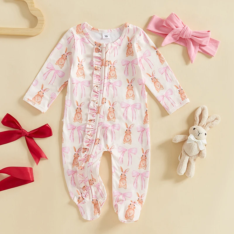 Боди для маленьких девочек с бантом и принтом кролика осенний комбинезон на