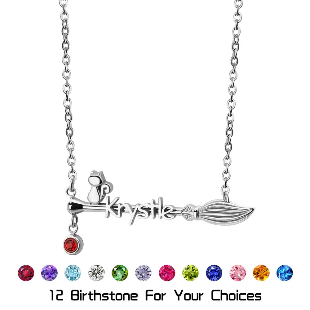 

Personalized Name Engraving Necklace with 12 Colors Birthstone Option for Birthday Gift