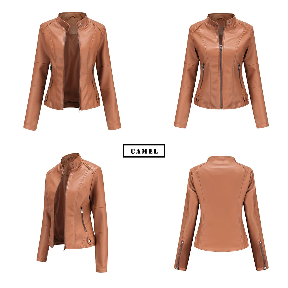 Autumn PU Leather Jacket Women High Street Solid Slim Faux Leather Coats Elegant Moto Biker Jackets Female 2021 Winter Outerwear