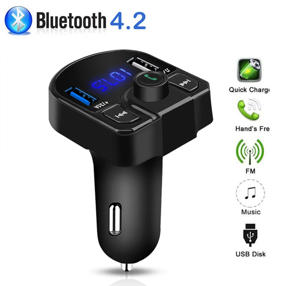 

Автомобильный комплект с Fm-передатчиком, Usb, модулятором Aux, громкой связью, автомобильный аудиоплеер, MP3-плеер с поддержкой быстрой зарядки Переходник Usb для зарядки в машине А и двумя динамиками