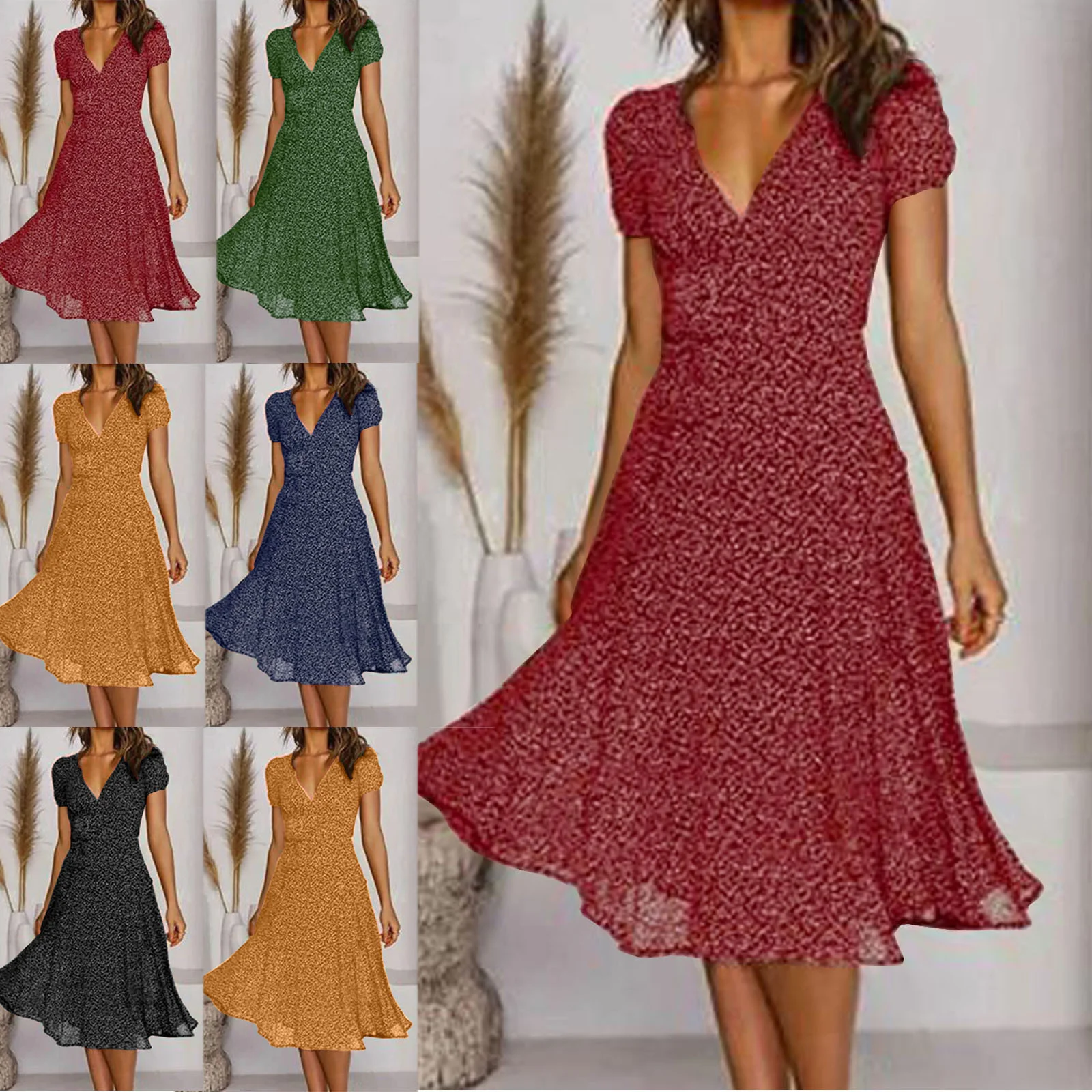 

Женское платье-трапеция в горошек, с V-образным вырезом