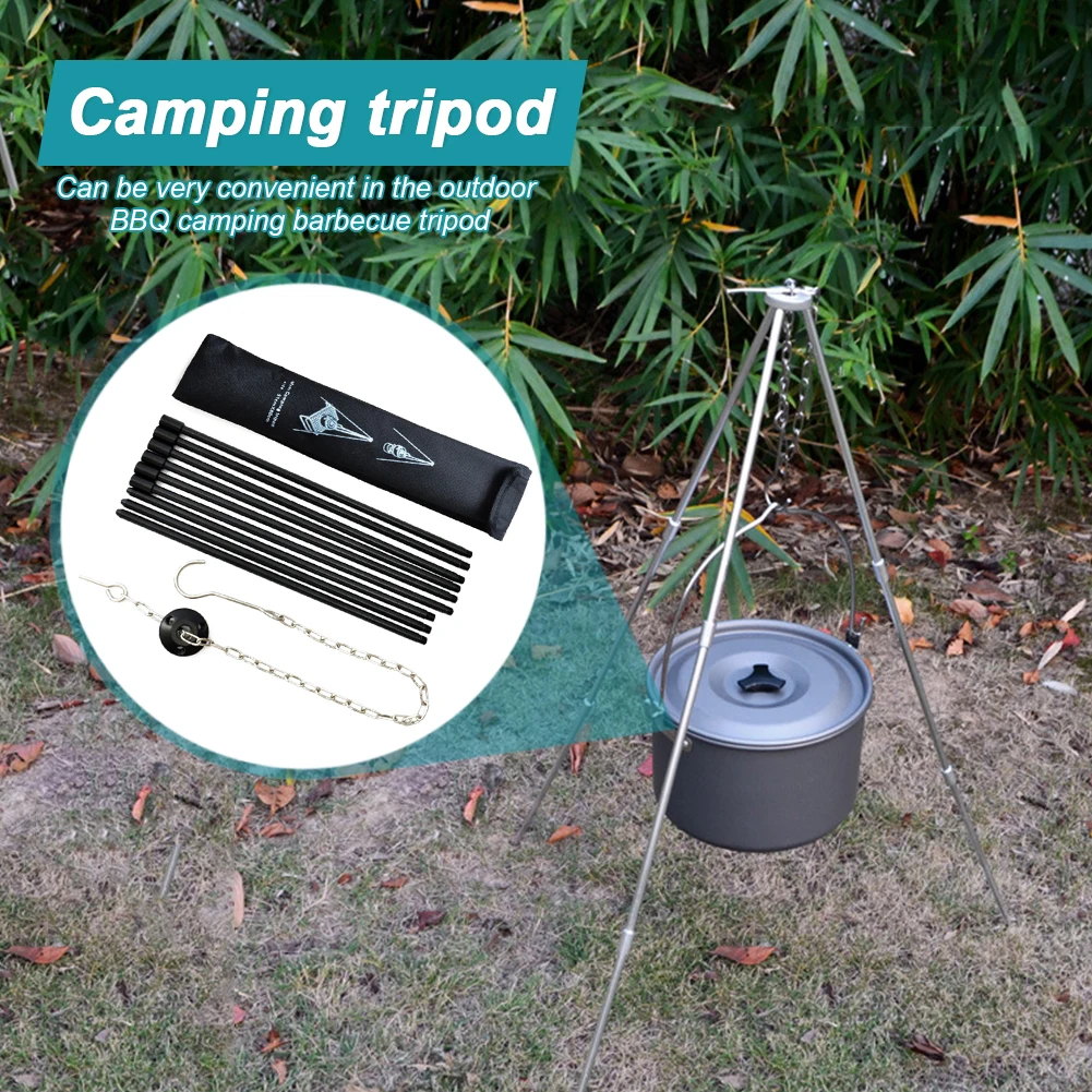 

Camping Tripod Hanging Pot Rack Portable Outdoor Campfire Cookware Hanger Bracket Tripod Picnic Party Cooking Pot Grill Mount