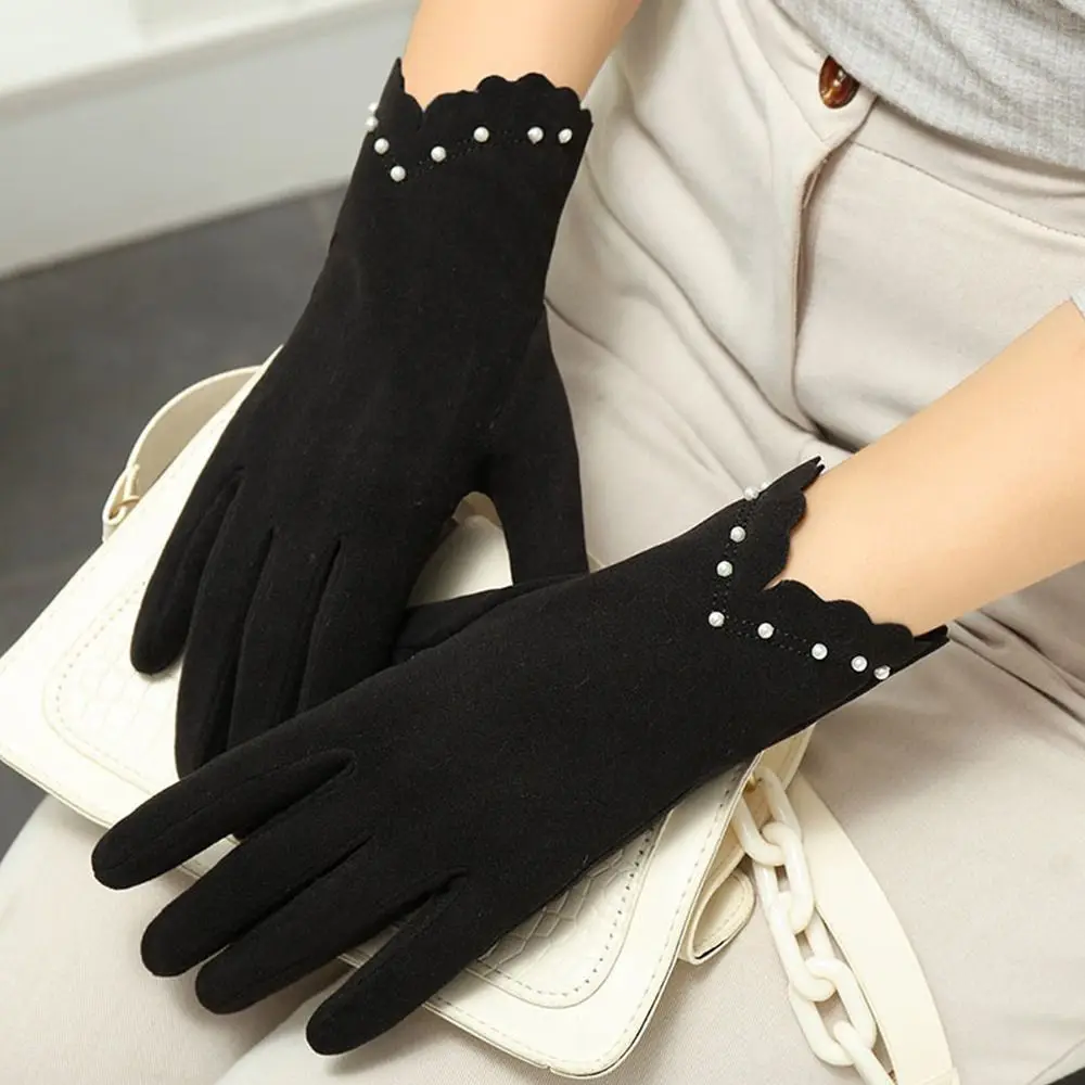 

Женские утепленные перчатки для сенсорных экранов, элегантные ветрозащитные перчатки без бархата, с перламутровыми вставками, для езды на велосипеде и вождения, Осень-зима