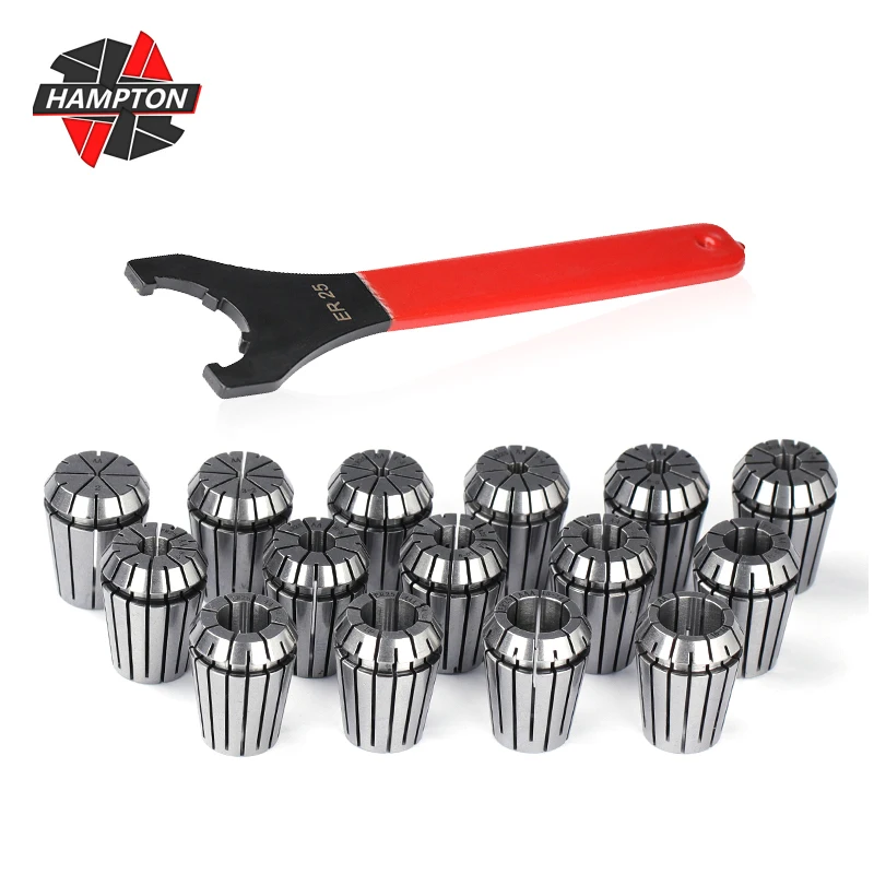 HAMPTON 16pcs ER25 Collet Chuck 2-16mm with ER25 Collet Wrench,Milling Cutter Tool,CNC Lathe Tool Holder for Milling Cutter