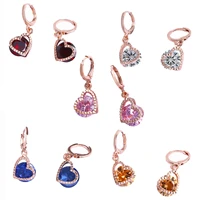 copper zircon heart drop earrings fashion jewelry 2022 luxury rose gold color round cz drop earrings korean style for women gift