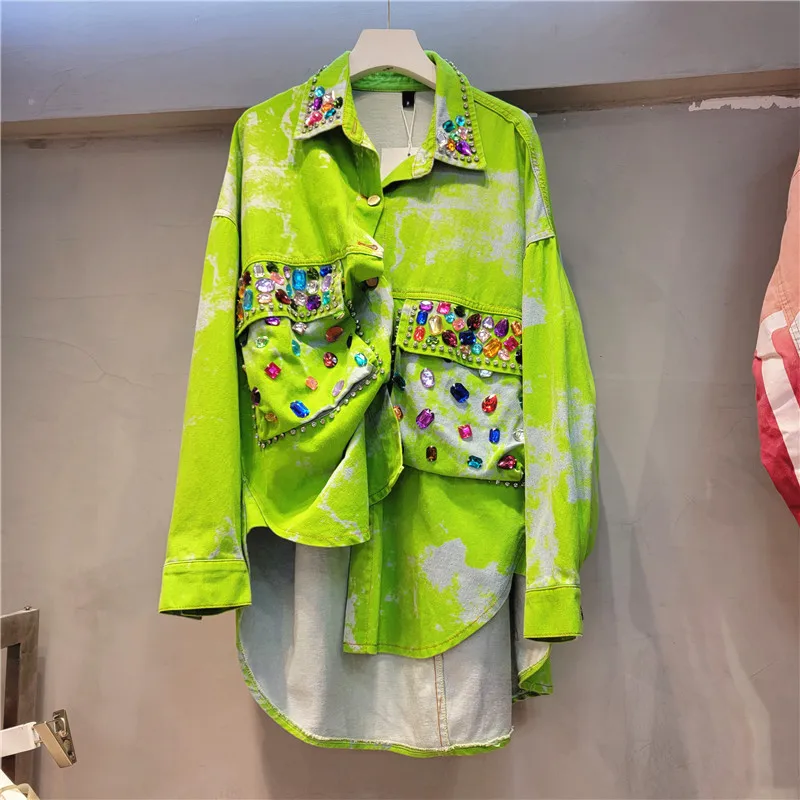 Женская джинсовая куртка новый женский брендовый кардиган с принтом и бусинами