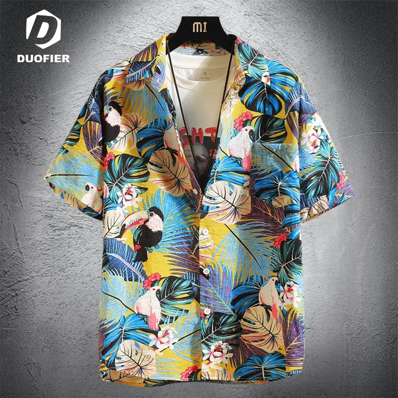 

Гавайская рубашка мужская с цветочным принтом, Повседневная Свободная пляжная блузка с коротким рукавом, топ, лето, 5XL, 2022