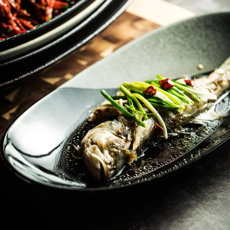 

Japanese Ceramic Dinner Plates Restaurant Deep Dish Creative Oval Salad Fruit Dishes Dessert Dishes Household Kitchen Tableware
