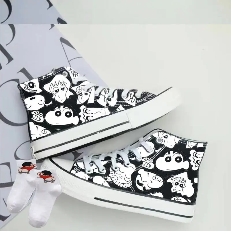 Kawaii Crayon Shin-Chan Canvas Shoes High Top Cute Cartoon Graffiti Versatile Sports for Men and Women Fashion Flat