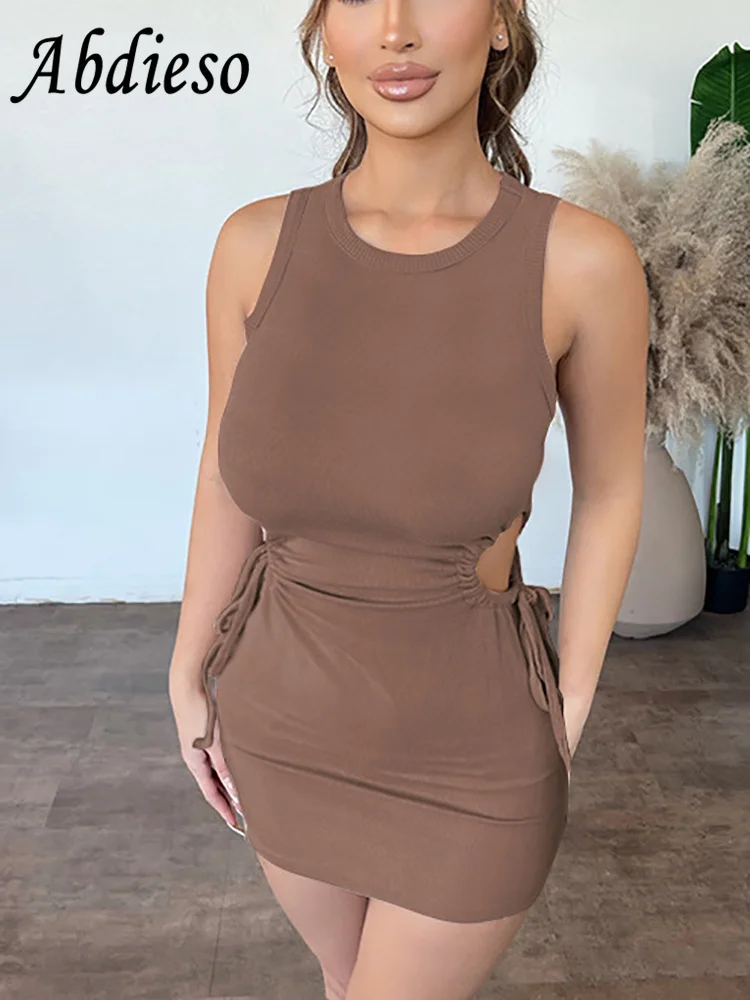 

Abdieso мини на шнуровке летнее облегающее платье с лентой женское черное ажурное сексуальное 2022 Повседневные Вечерние платья без рукавов пля...