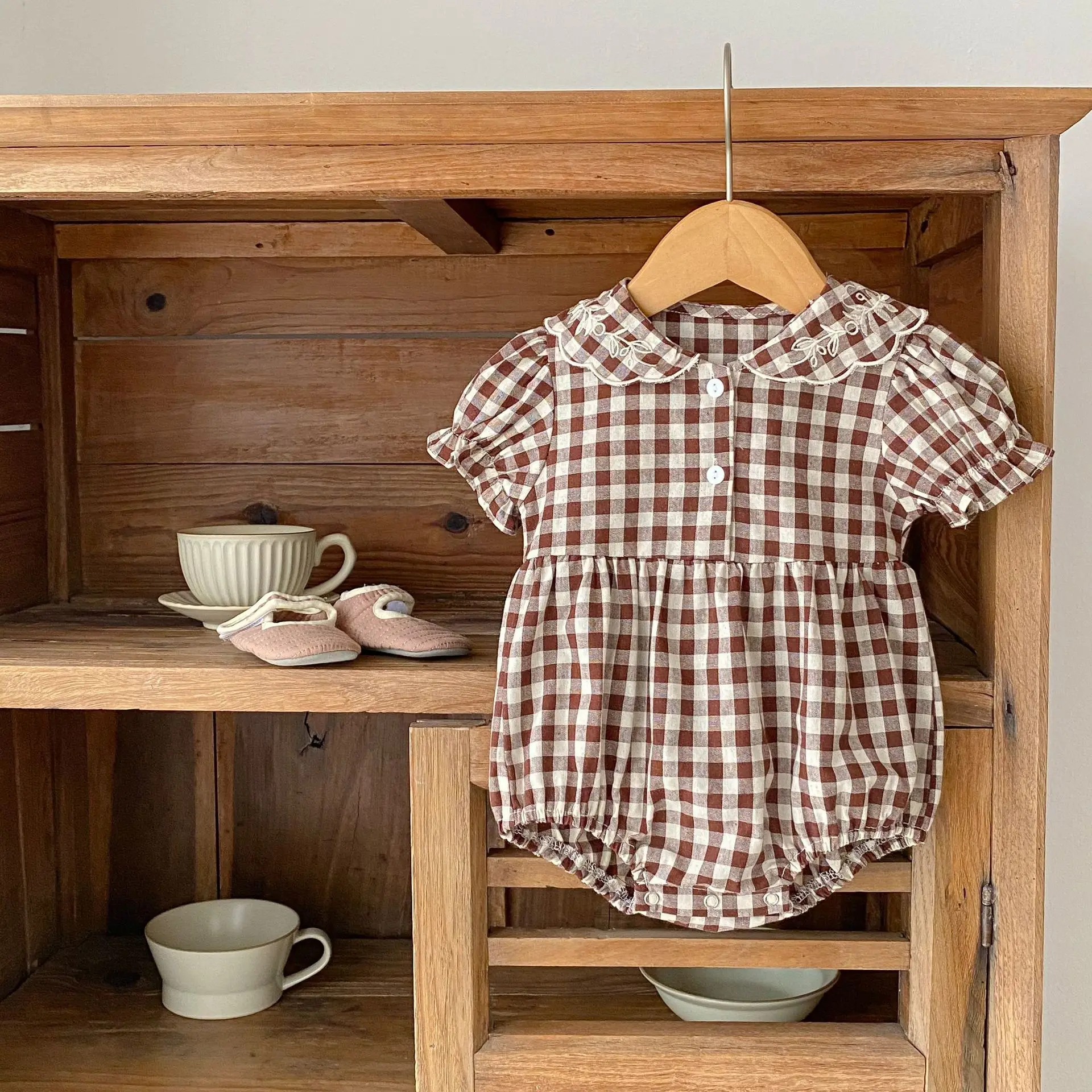 

Peter Pan Collar Plaid Baby Girls Romper