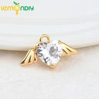 1682pcs 19x11mm 24k gold color brass with zircon heart wings charms pendants high quality diy jewelry accessories