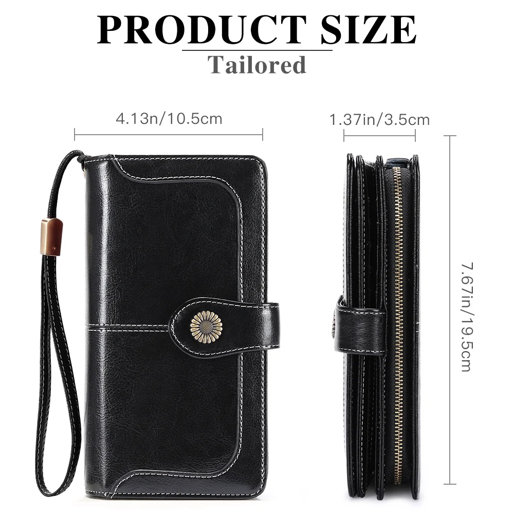 Genuine Leather Wallet For Women Clutch Female Purse Long Money Bag Zipper Coin Wallet Luxury Wristlet Phone Hasp Wallets
