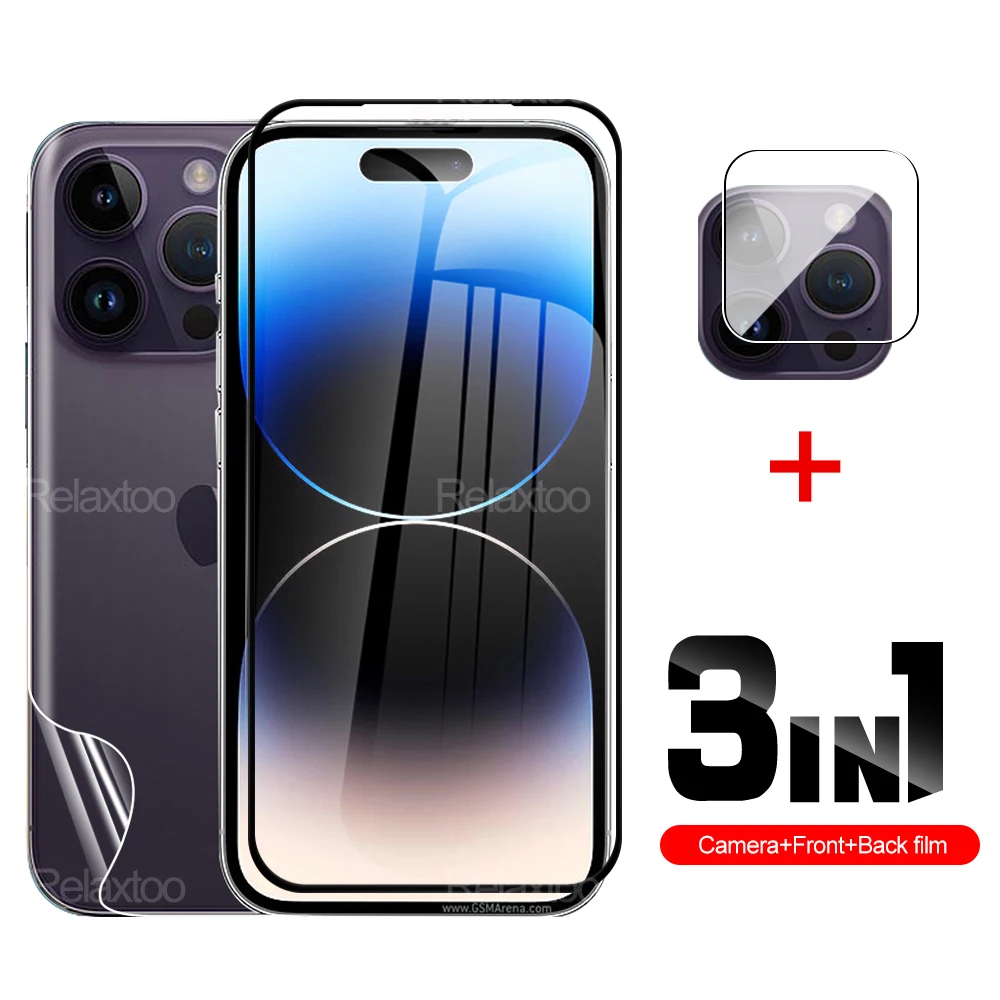 

Гидрогелевая и закаленная пленка 9D 3 в 1 для iphone 14 14Plus 14Pro 14pro max, Защитное стекло для объектива iphone 12 13 Serise