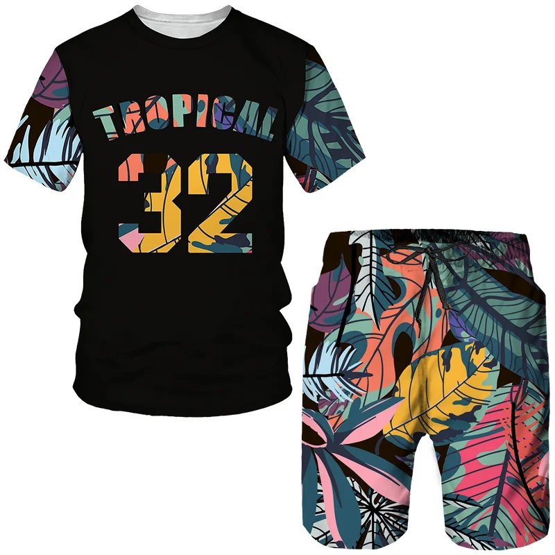 

Мужская футболка и пляжные шорты, комплект из 2 предметов, футболка с забавным 3D принтом, модная пляжная одежда для отпуска в стиле Харадзюку, топы с коротким рукавом