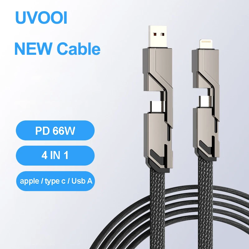4 In 1 Fast Charging Cable USB A Type C Charger Wire for Samsung Xiaomi OPPO Mobile Phone Tablet Charging Cable for iPhone iPad