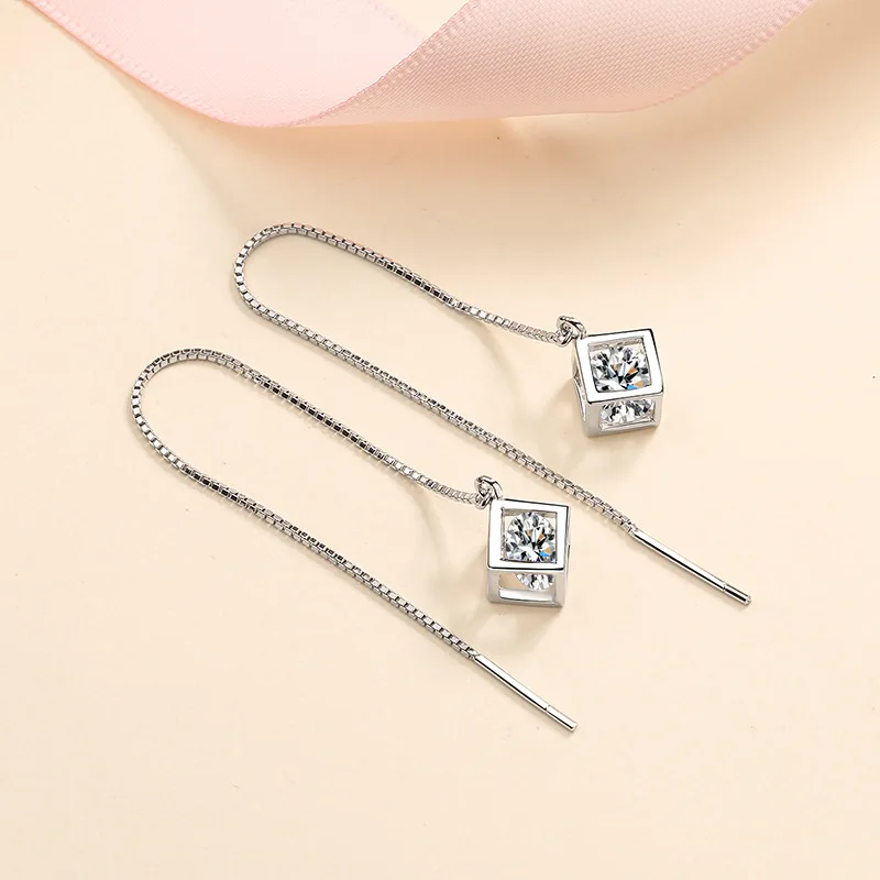 

Certified 2CT 4CT Moissanite Long Drop Earrings For Women Sterling Silver Brilliant Diamond Brides Bridesmaid Dangling Earrings