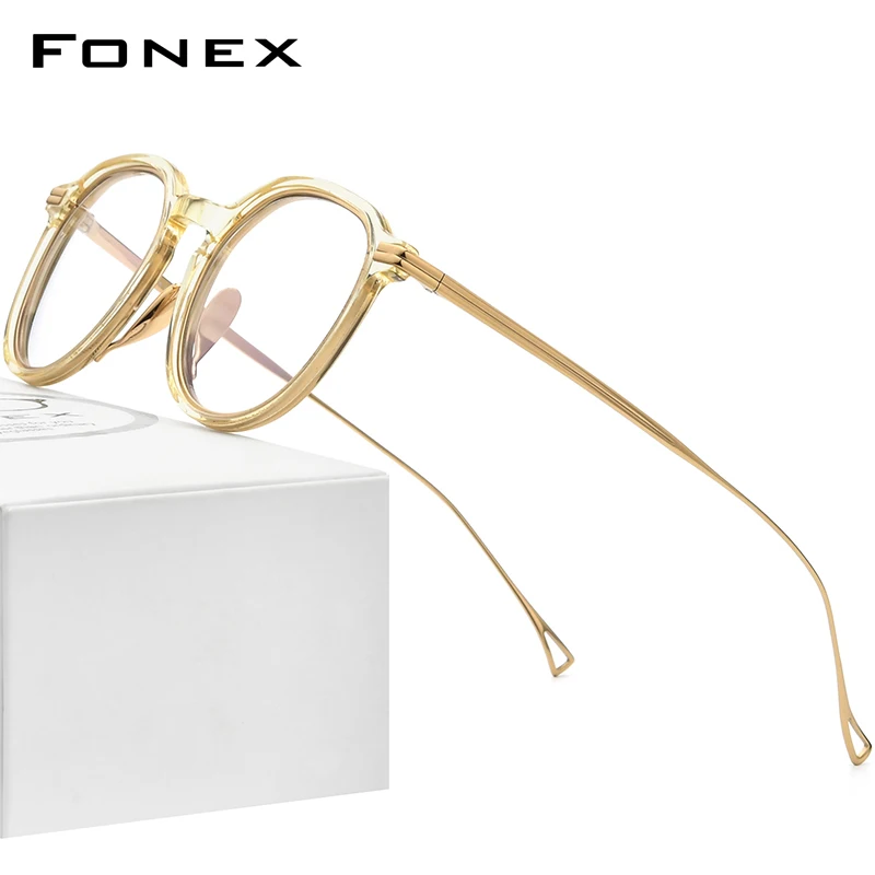 FONEX Acetate Titanium Glasses Men 2022 Vintage Retro Round Prescription Eyeglasses Frame Women Optical Spectacle Eyewear F85663