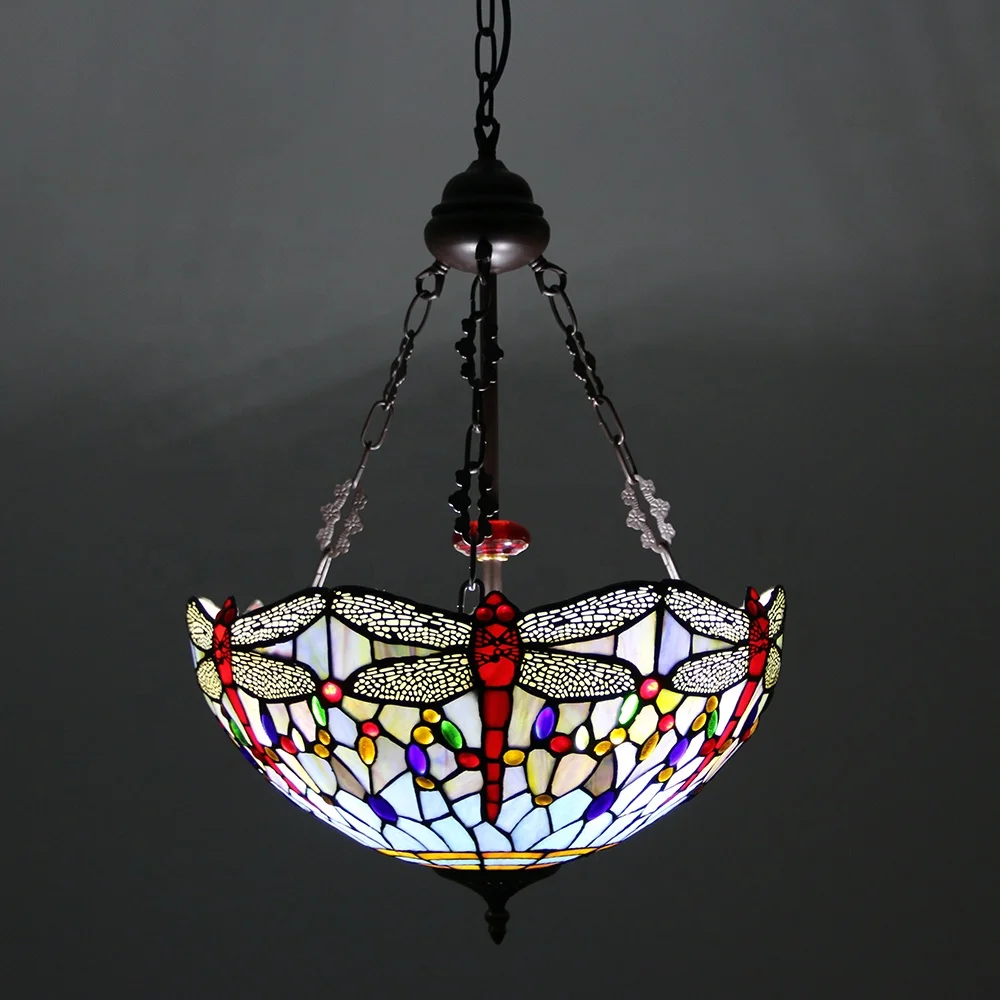 

LongHuiJing High End Quality Tiffany Pendant Lamp Dragonfly Stained Glass Lampshade Glass Hanging Lamps Living Hanging Fixture