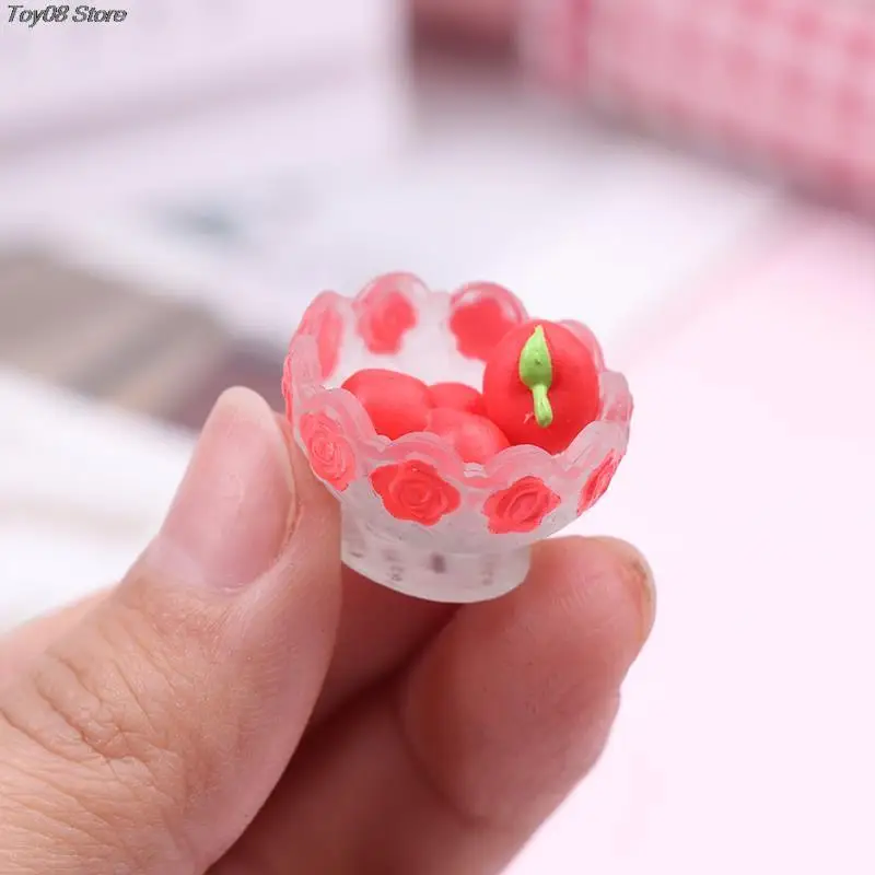 

1Set Dollhouse Mini DIY Pretend Play Kitchenware Toy Dish Tableware Miniature Rose Apple Bowl Model DIY Accessories Ornament