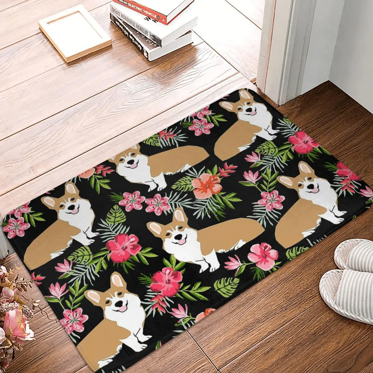 

Corgi Kwaii Lovely Dogs Bath Mat Welsh Hawaiian Print Summer Dog Doormat Kitchen Carpet Outdoor Rug Home Decor