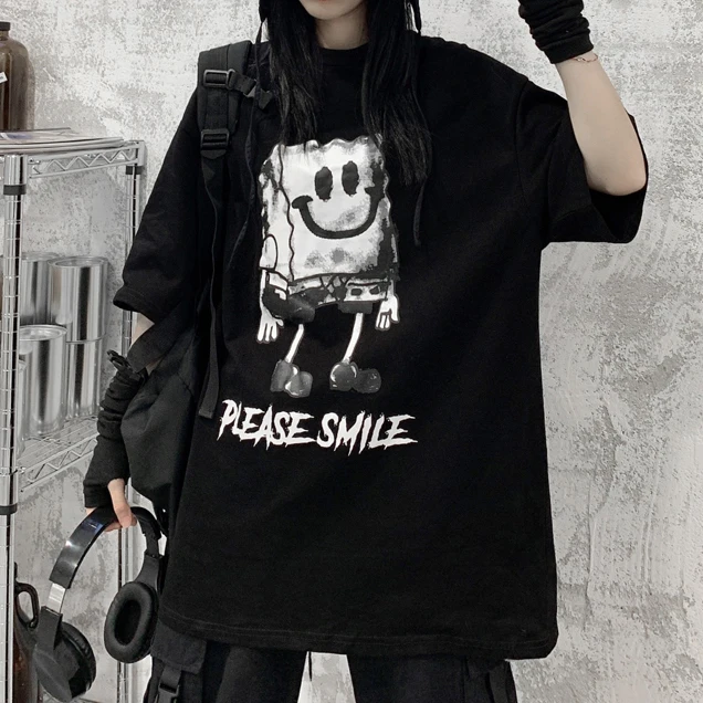 

Mall Goth TShirt Women Men Gothic Top Fairy Grunge Harajuku Dark Academia Aesthetic Anime Alt Emo Loose Summer Clothes