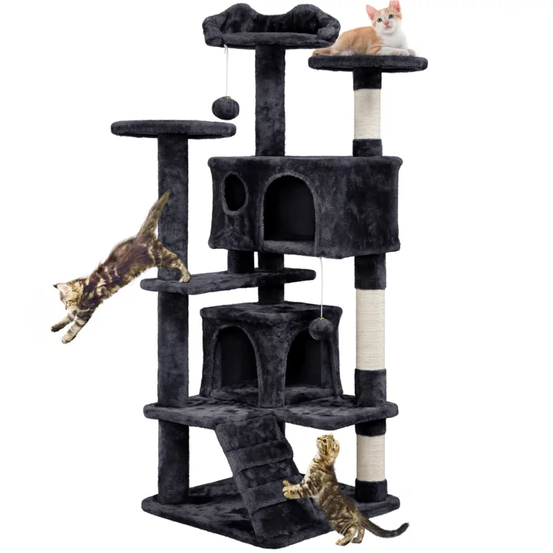 

Free Shipping 54.5" Double Condo Cat Tree with Scratching Post Tower Black