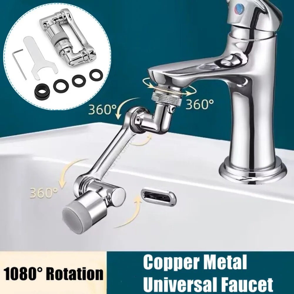 Metal 1080° Rotating Splash Filter Faucet Extender Spray Head Dual Mode Kitchen Tap Aerator Water Nozzle Faucet Bubbler 22/24mm