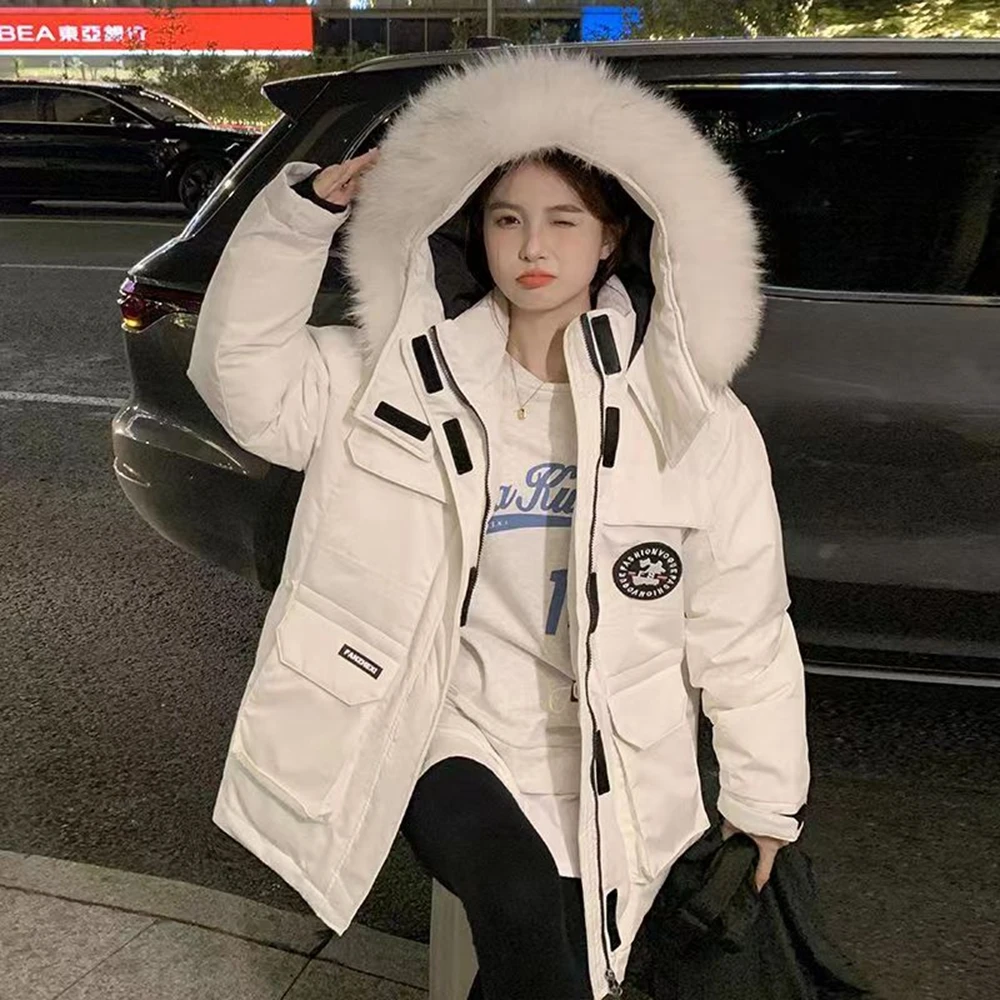 

New Canadian Brand High end Workwear White Duck Down Mid length Thickened Warm Men's and Women's Same Style Couple Coat