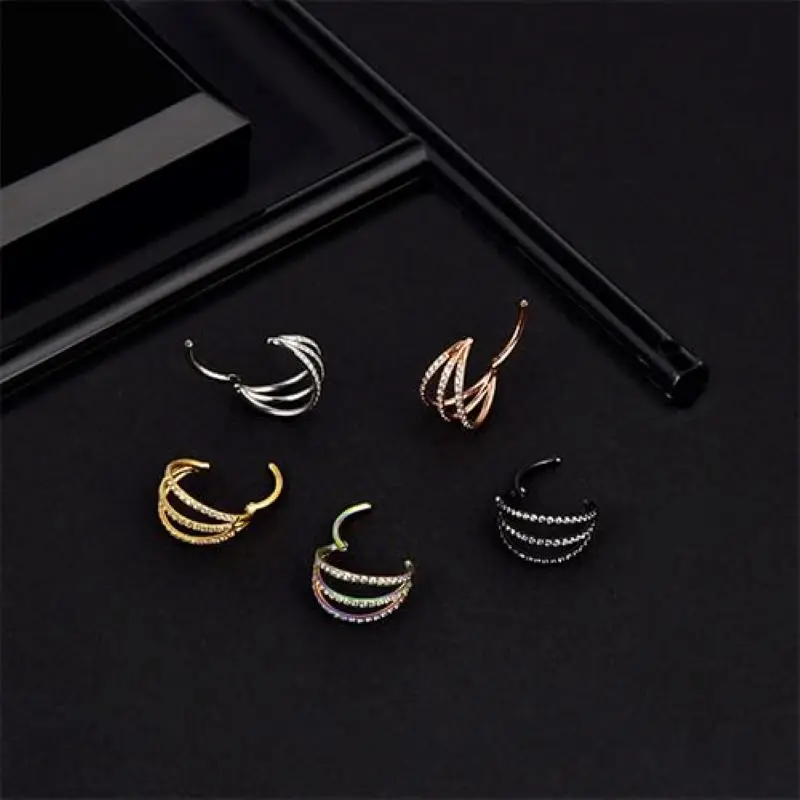 Titanium Nose Rings Septum Clicker Hoop Ear Cartilage Earring Earlobe Piercing Three Rows Zircon Tragus Helix Piercing Jewelry