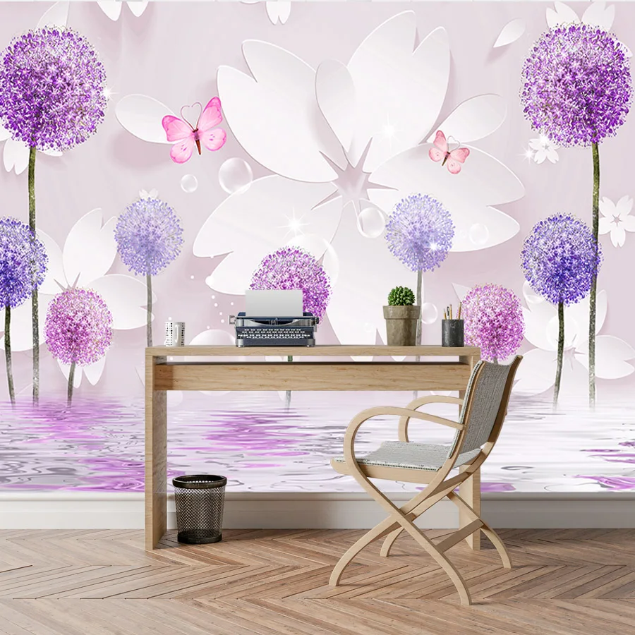 

Purple Dandelion 3d Mural Wallpaper Custom Wallpapers for Living Room Wall Paper Papers Home Decor Wedding House Papel De Parede