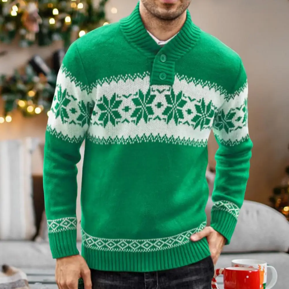 Sweater Jumper Stylish Stretchy Two Buttons for Outdoor Knitting Sweater Christmas Sweater