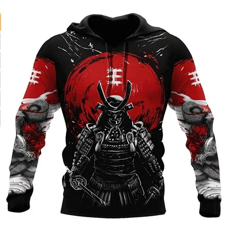 Худи с 3D-принтом самурая в японском стиле