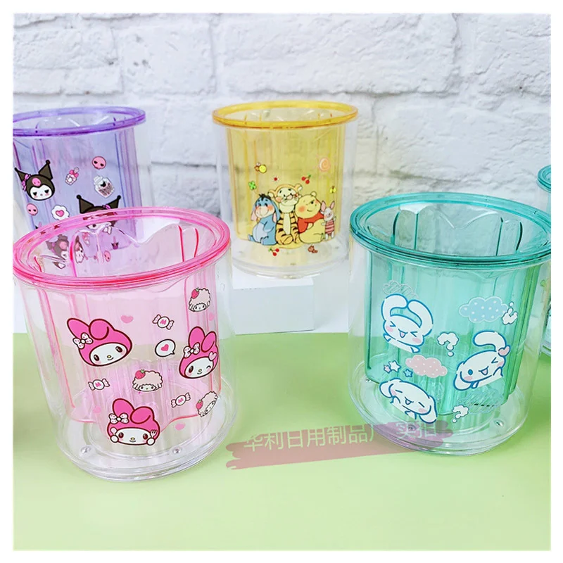 

Anime Sanrioed Transparent Pen Holder Kawaii My Melody Kittys Cat Kuromi Cute Rotatable Storage Bucket Makeup Brush Storage Box