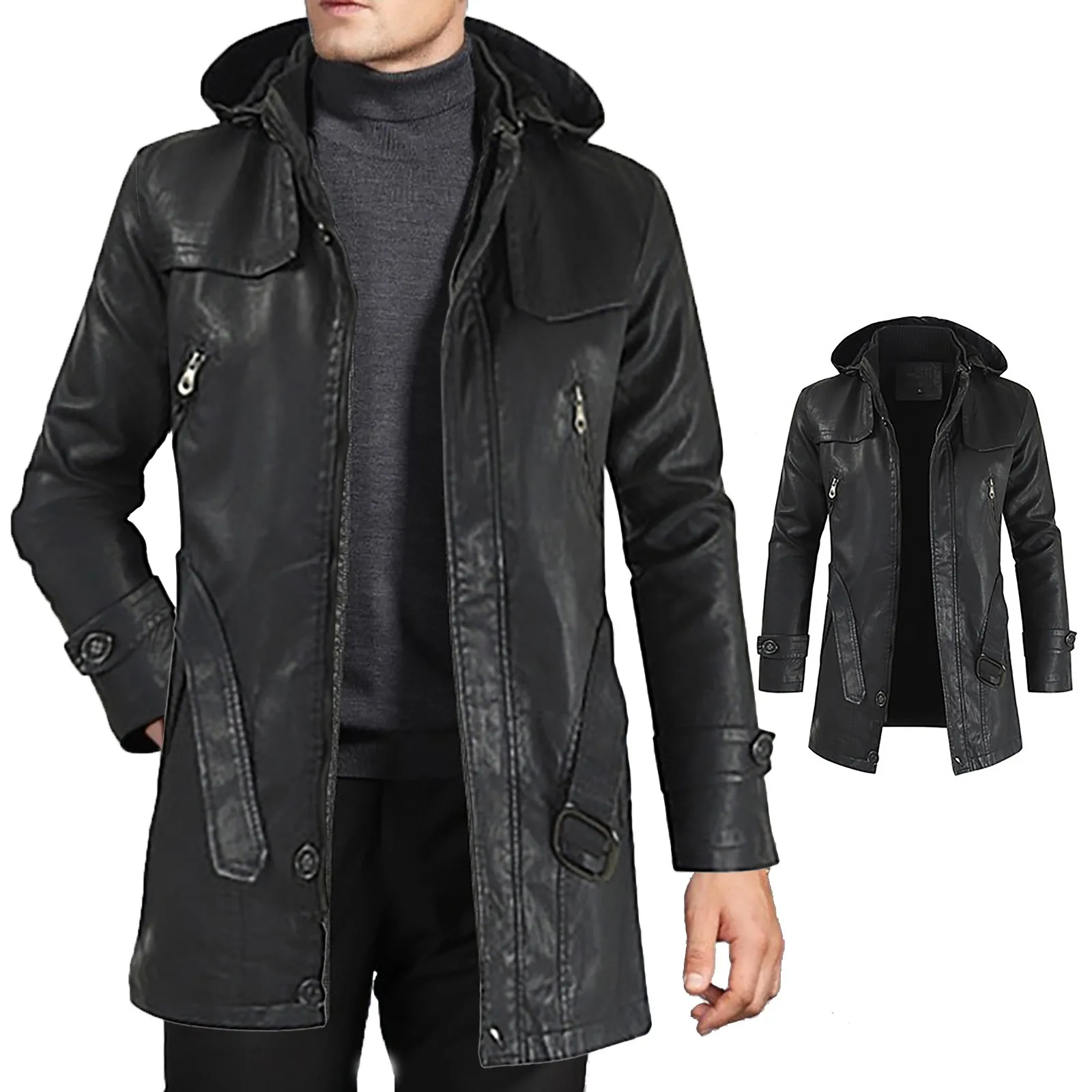 

Куртка мужская джинсовая на молнии, повседневная кожаная верхняя одежда, легкий пуховик, с длинным рукавом, на зиму