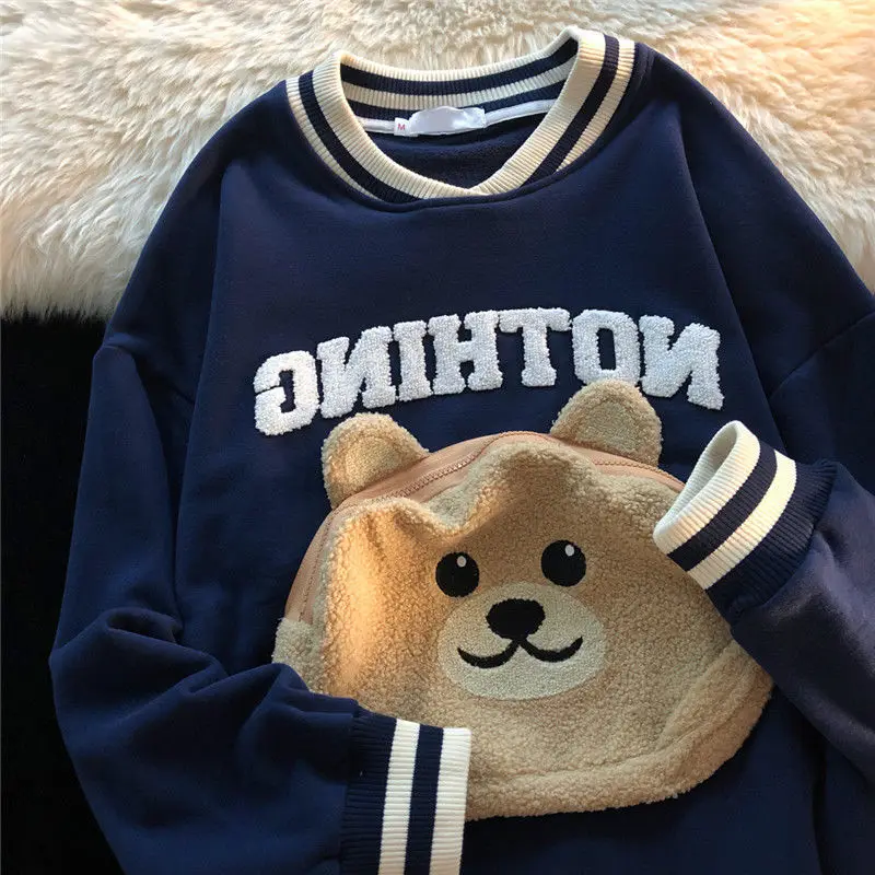 

Свитшот с вышивкой в Корейском стиле, Модный пуловер оверсайз с длинным рукавом, повседневная женская одежда в стиле Харадзюку, зима 2021