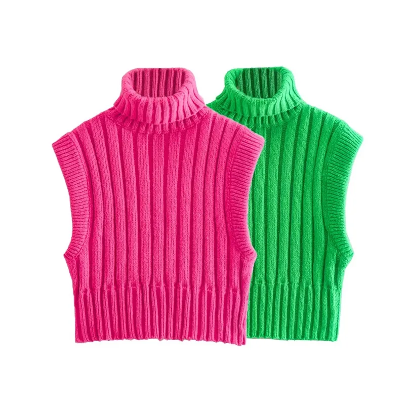 

Clothland Women Elegant Turtleneck Knitting Waistcoat Sleeveless Sweater Vest Green Pink Cute Casual Pullover Tops MA72