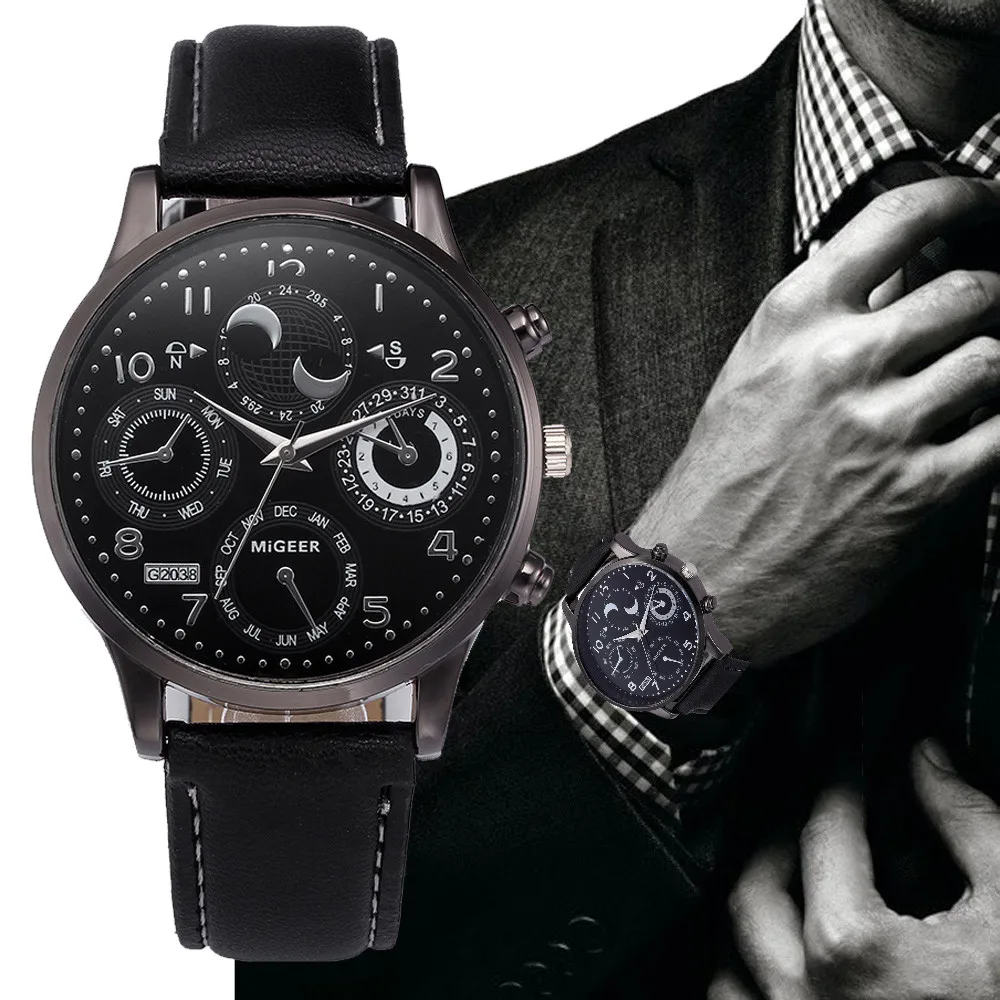 

Men Watch Retro Design Leather Band Analog Alloy Quartz Wrist Watch Migeer Men's Watches Male Clock Hot Relogio Masculino