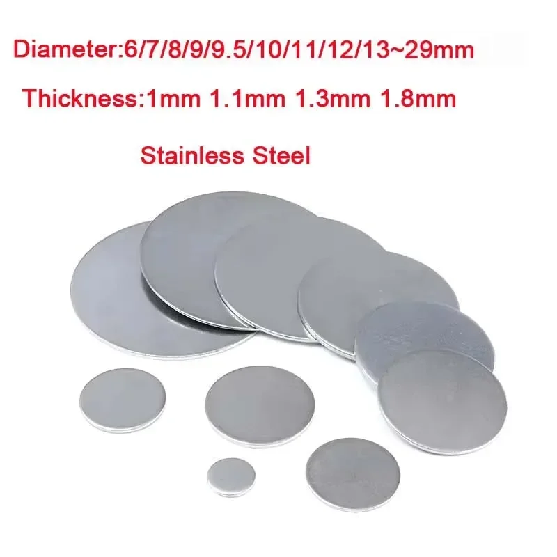 

5-20pcs 304 Stainless Steel Small Round Plate Disc Solid Circular Sheet Round Disk Diameter 6~29mm Thick 1/1.1/1.3/1.8/2.7mm