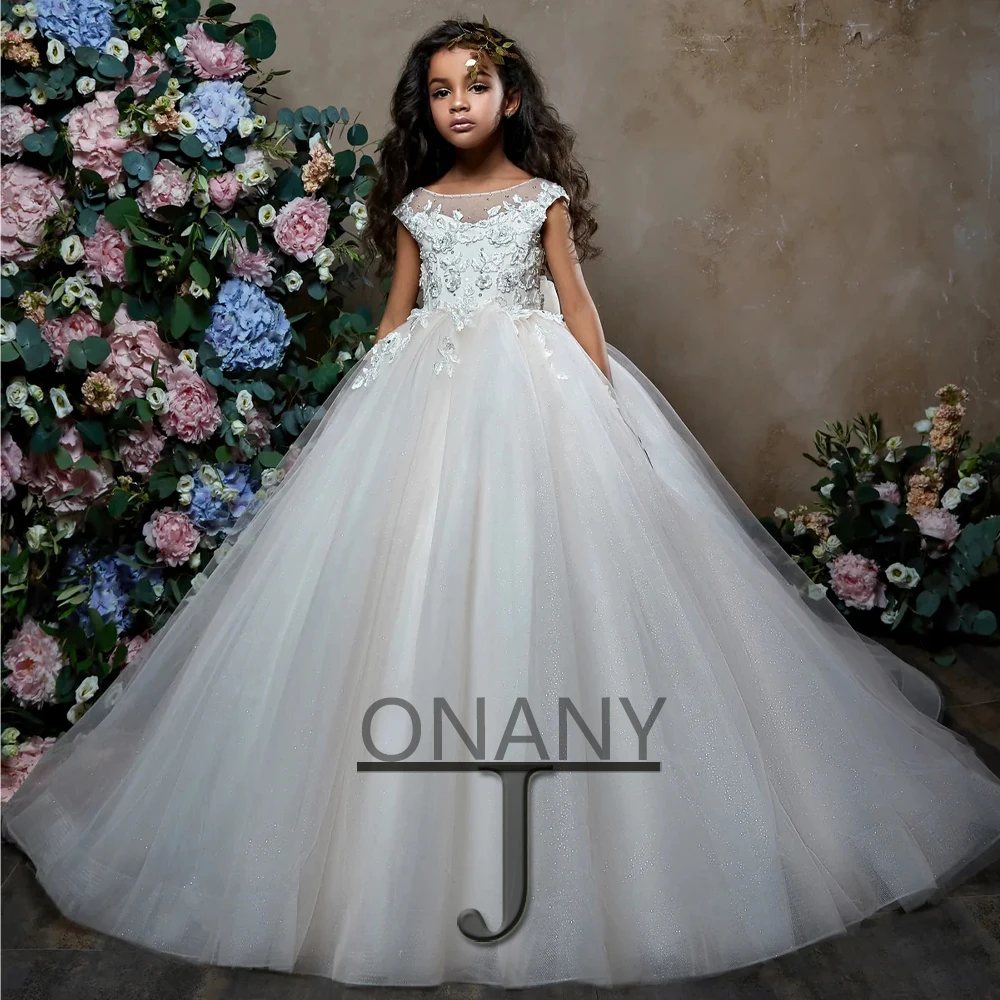 

JONANY Sparkly Flower Girl Dress Princess Classic O-Neck Made To Order Birthday Pageant Communion Robe De Demoiselle Baby Party