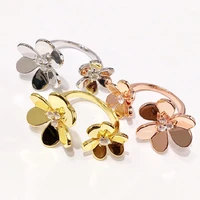 aaa quality fashion jewelry pave zircon rose gold color double flower open rings for women can adjusted size