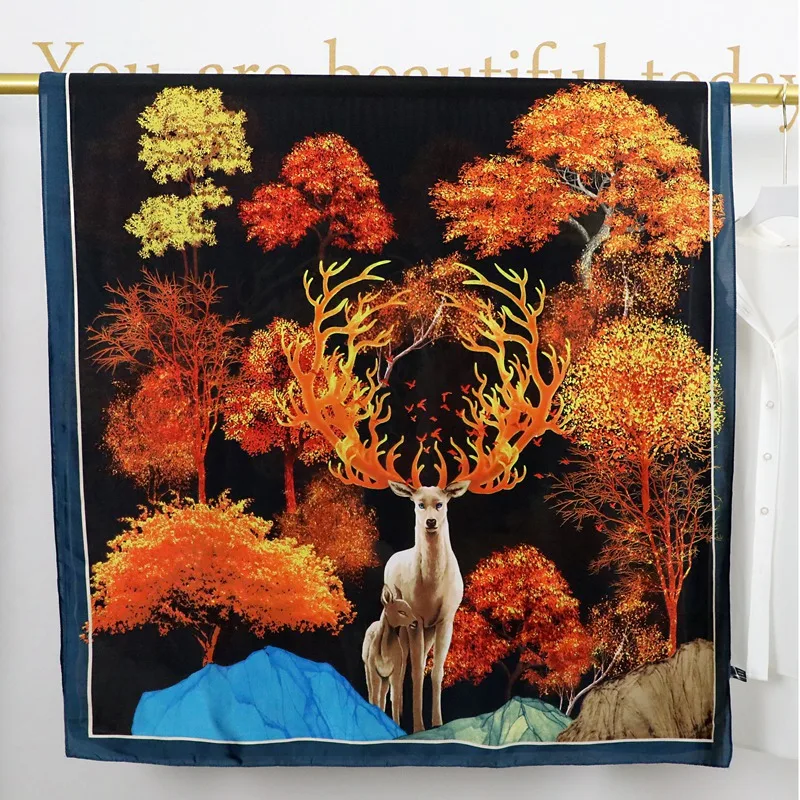 

90*180cm Oil Painting Silk Scarf For Women Designer Brand Scarves Ethnic Long Shawl Beach Pareo Foulard Femme Soft Bufanda Mujer