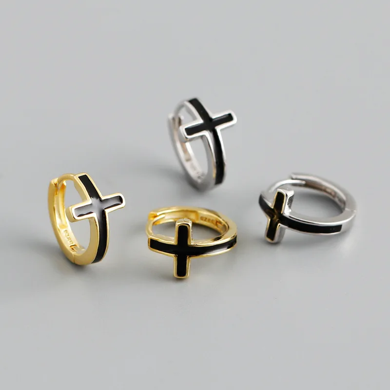 

Серьги-кольца женские из серебра 925 пробы, с крестиком