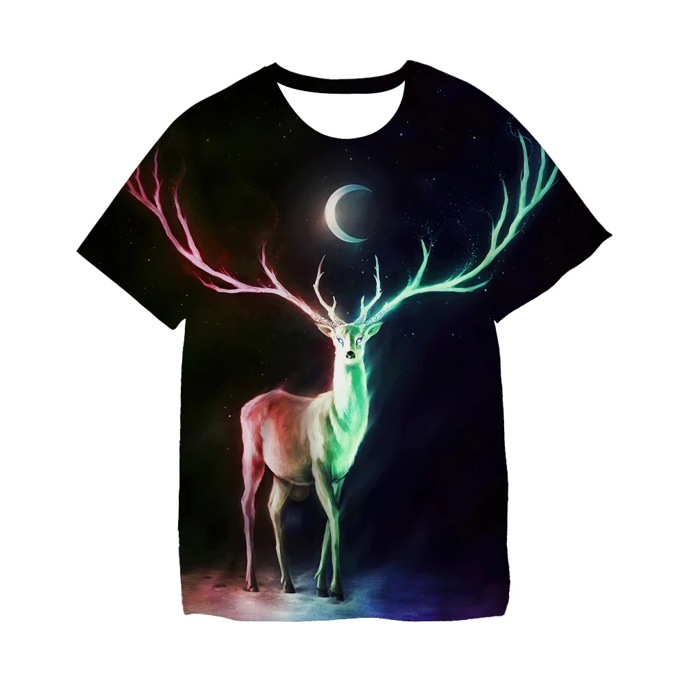 

3-14Years Kids Fashion Animal Deer 3D Print T-shirts Boys And Girls Summer Clothes Children Short Sleeve Tshirts Casual Tops Tee