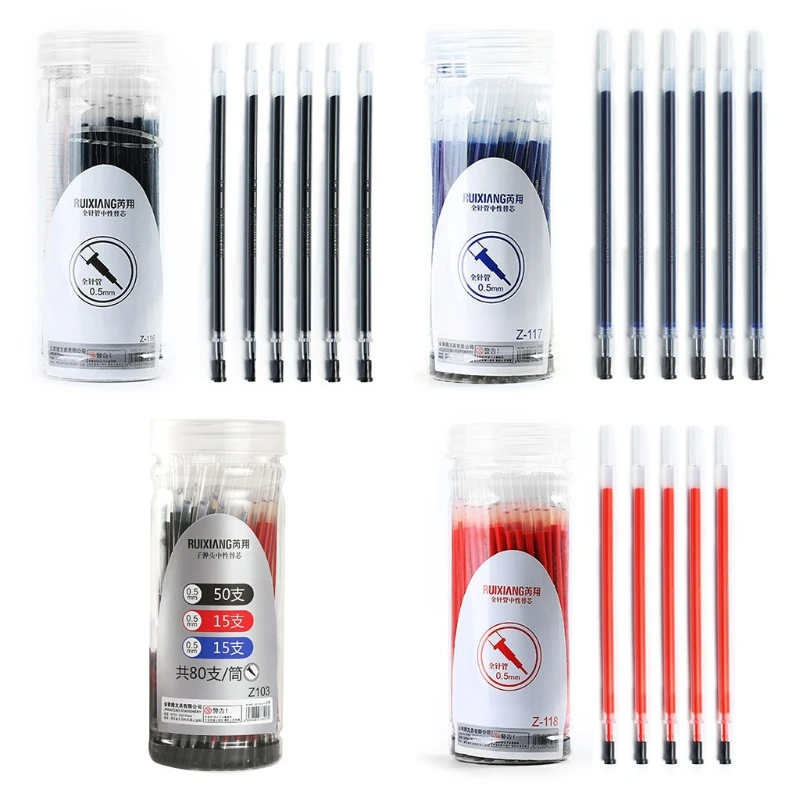 

80pcs Gel Pen Refill Set Black Blue Red Ink Ballpoint Pen Bullet Tip 0.5mm School Office Writing Supplies