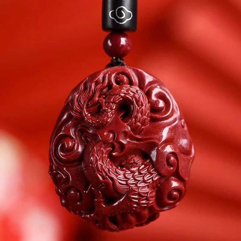 Ретро-поделки цепочка для свитера с резной подвеской в виде дракона из киновари